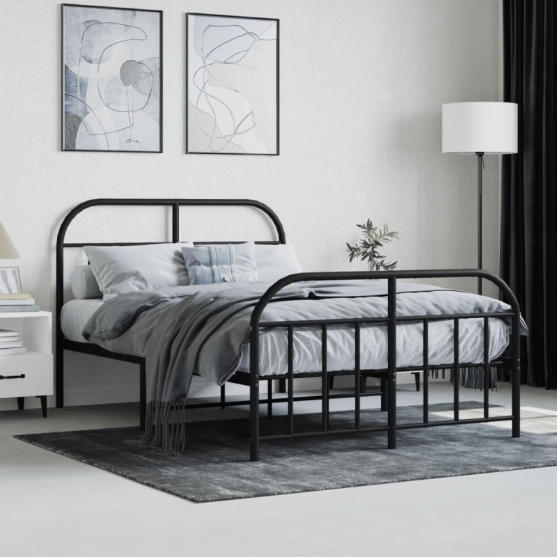 vidaXL Estructura de cama cabecero y pie de cama metal negro 120x200cm vidaXL Estructura de cama cabecero y pie de cama metal negro 120x200cm