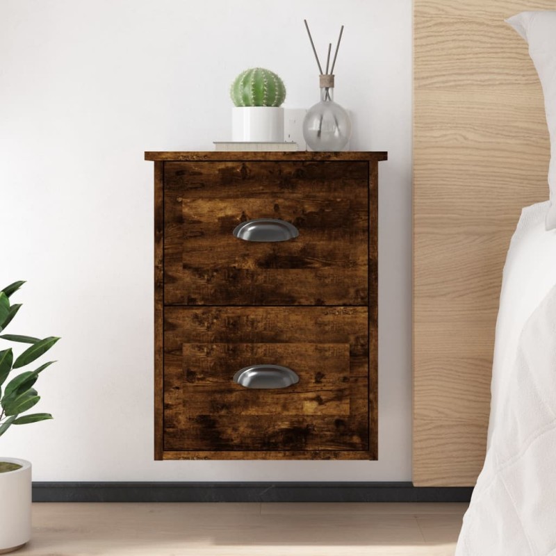 vidaXL Mesita de noche de pared color roble ahumado 41,5x36x53 cm vidaXL Mesita de noche de pared color roble ahumado 41,5x36x53 cm