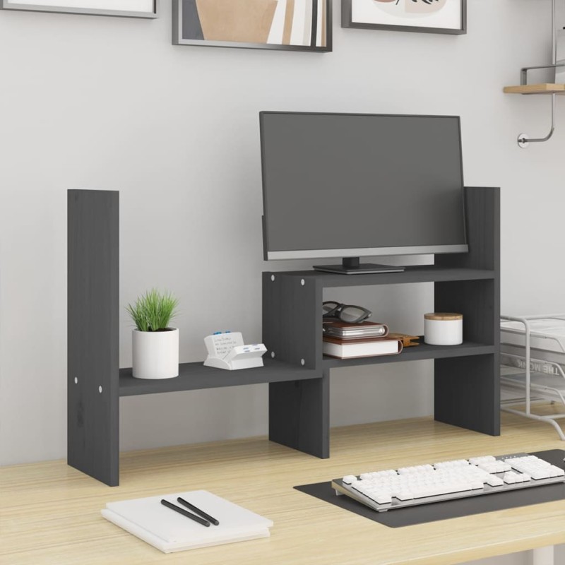 vidaXL Soporte para monitor madera maciza pino gris (39-72)x17x43 cm vidaXL Soporte para monitor madera maciza pino gris (39-72)x17x43 cm