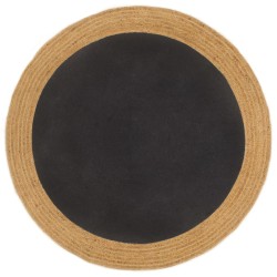 vidaXL Alfombra trenzada yute y algodón redonda negra y natural 120 cm