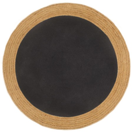 vidaXL Alfombra trenzada yute y algodón redonda negra y natural 120 cm