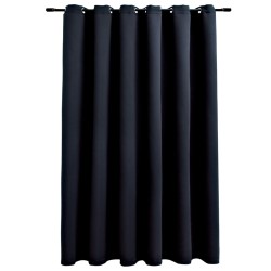 vidaXL Cortina opaca con anillas de metal negro 290x245 cm
