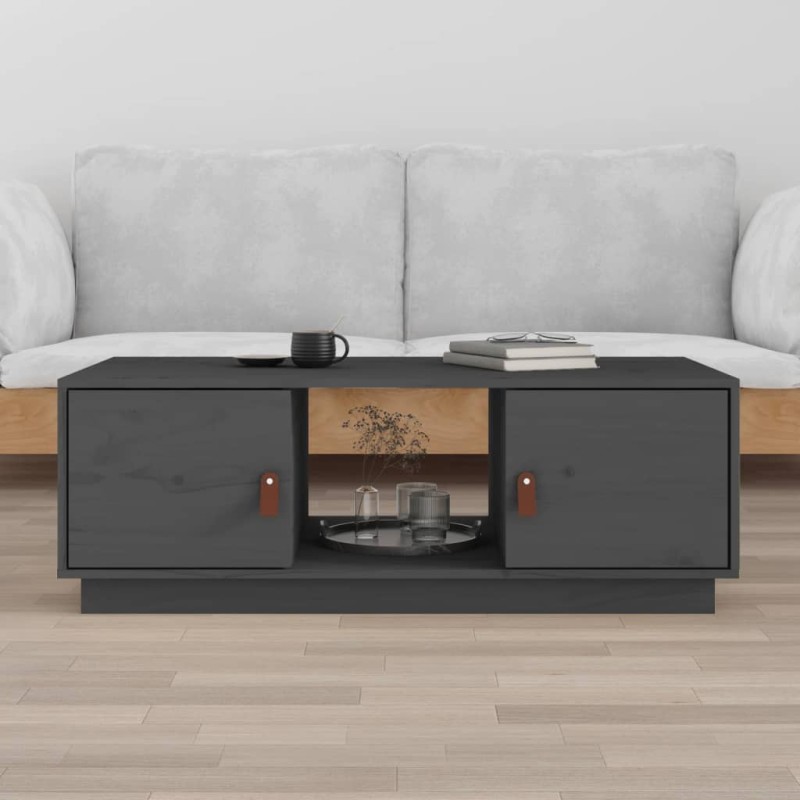 vidaXL Mesa de centro de madera maciza de pino gris 100x50x35 cm vidaXL Mesa de centro de madera maciza de pino gris 100x50x35 cm