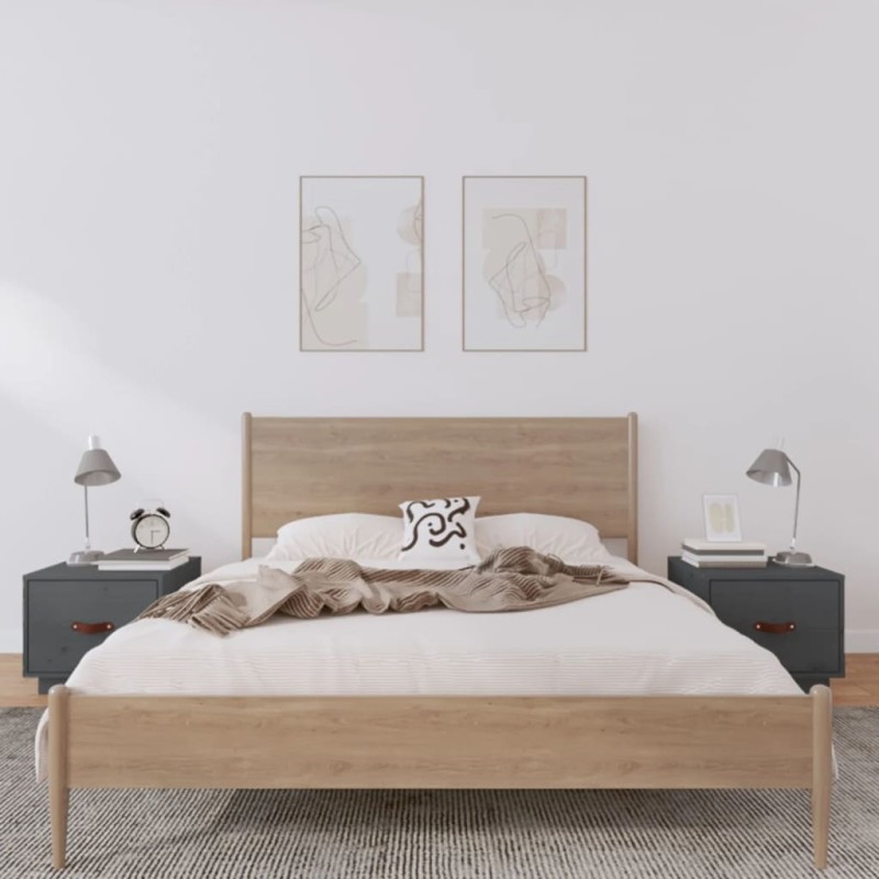 vidaXL Mesitas de noche 2 uds madera maciza de pino gris 40x34x35 cm