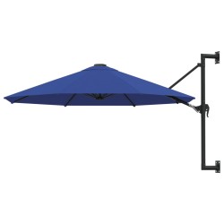 vidaXL Sombrilla de pared con palo de metal azul 300 cm