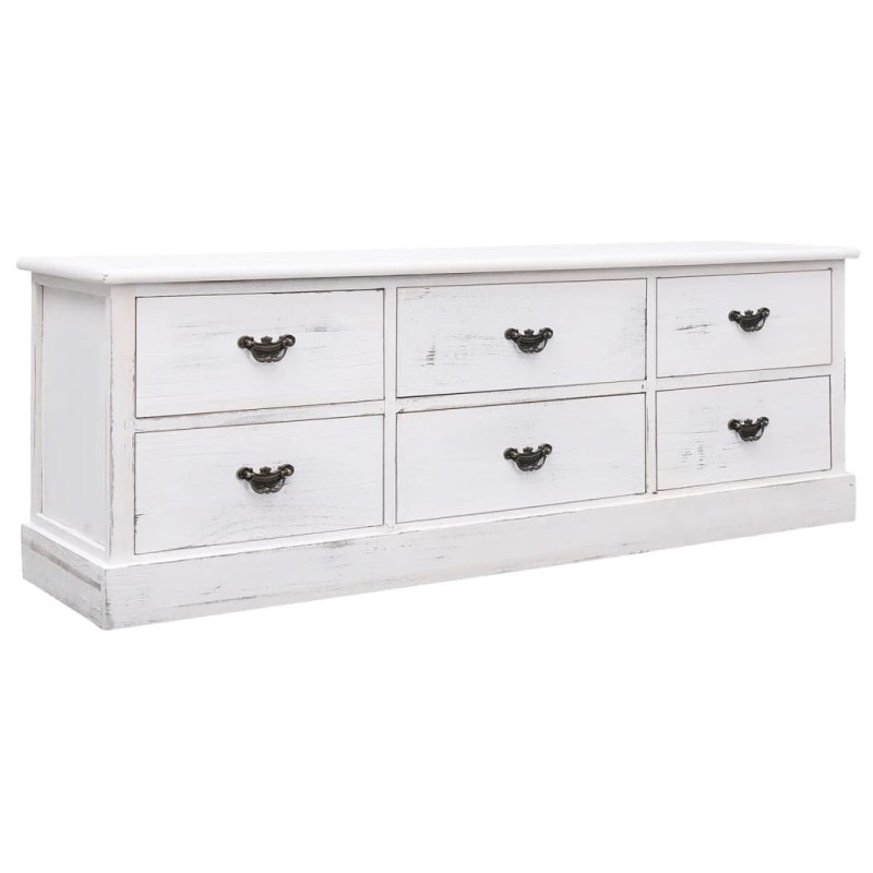 vidaXL Mueble para TV madera paulownia blanco envejecido 108x30x40 cm vidaXL Mueble para TV madera paulownia blanco envejecido 108x30x40 cm