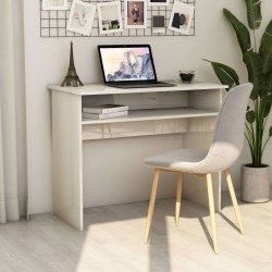 vidaXL Escritorio de madera contrachapada blanco brillo 90x50x74 cm
