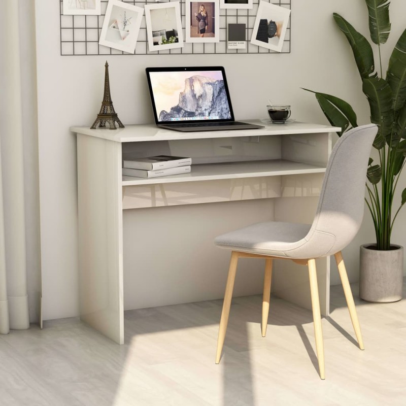 vidaXL Escritorio de madera contrachapada blanco brillo 90x50x74 cm vidaXL Escritorio de madera contrachapada blanco brillo 90x50x74 cm