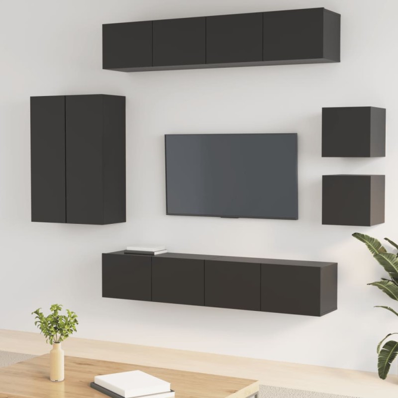 vidaXL Set de muebles para TV 8 piezas madera contrachapada negro vidaXL Set de muebles para TV 8 piezas madera contrachapada negro