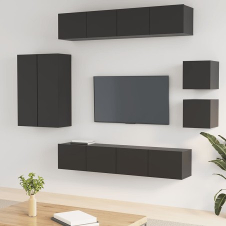 vidaXL Set de muebles para TV 8 piezas madera contrachapada negro