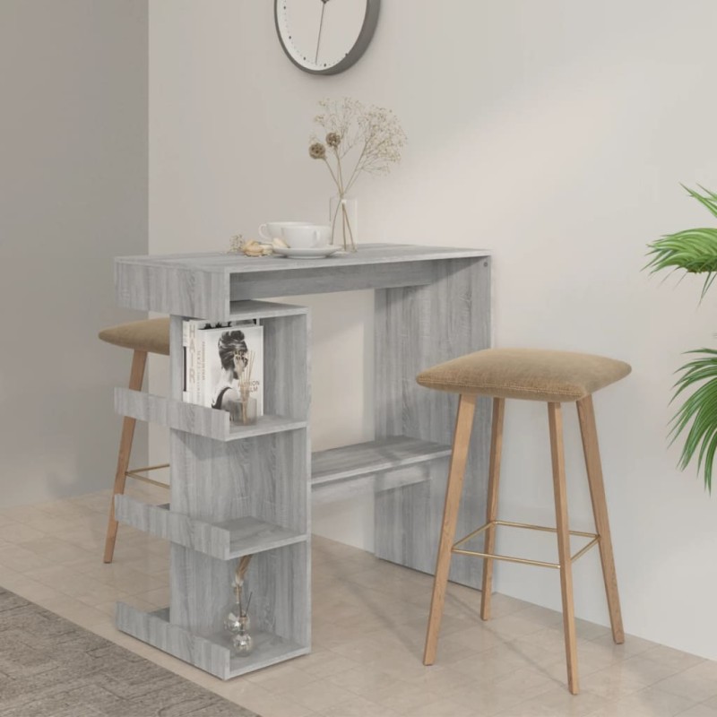 vidaXL Mesa bar estante almacenaje gris Sonoma 100x50x101,5 cm vidaXL Mesa bar estante almacenaje gris Sonoma 100x50x101,5 cm