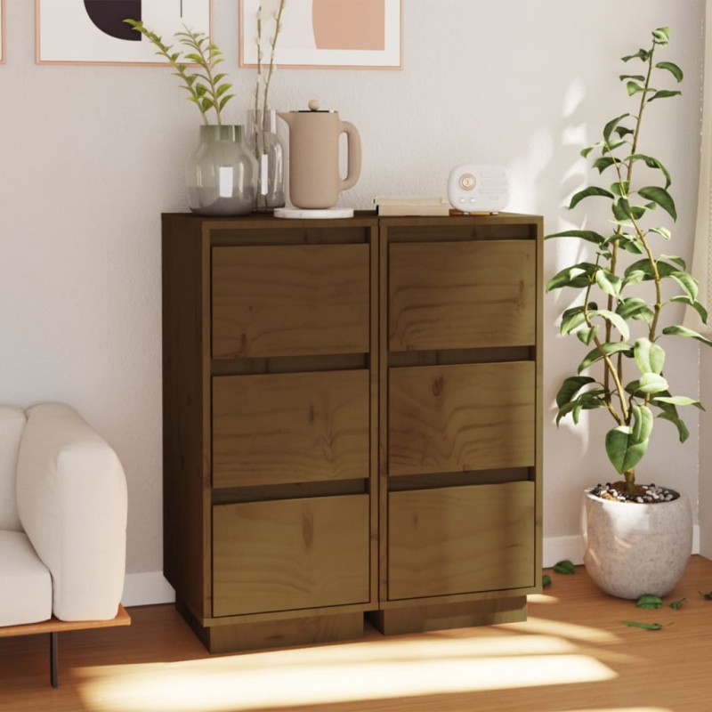 vidaXL Aparador 2 uds madera maciza de pino marrón miel 32x34x75 cm vidaXL Aparador 2 uds madera maciza de pino marrón miel 32x34x75 cm