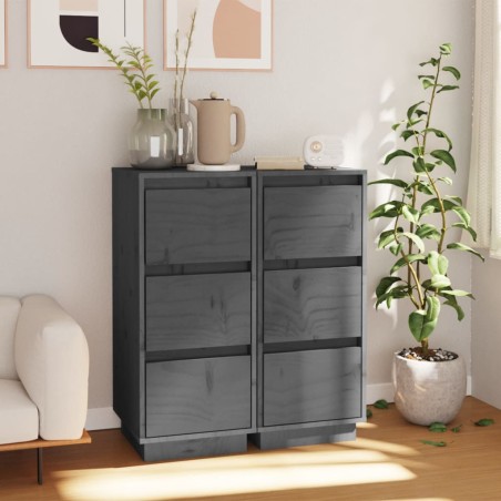 vidaXL Aparador 2 uds madera maciza de pino gris 32x34x75 cm