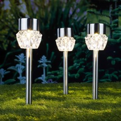 HI Focos LED solares con estacas para caminos LED 3 unidades cristal