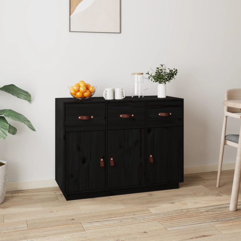 vidaXL Aparador madera maciza de pino negro 100x40x75 cm vidaXL Aparador madera maciza de pino negro 100x40x75 cm