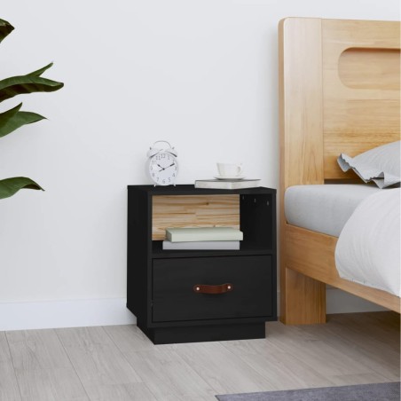 vidaXL Mesita de noche madera maciza de pino negro 40x34x45 cm