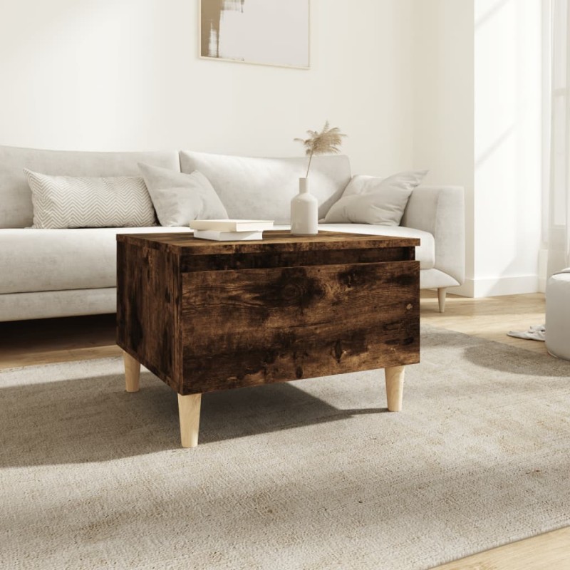 vidaXL Mesa auxiliar madera contrachapada roble ahumado 50x46x35 cm vidaXL Mesa auxiliar madera contrachapada roble ahumado 50x46x35 cm