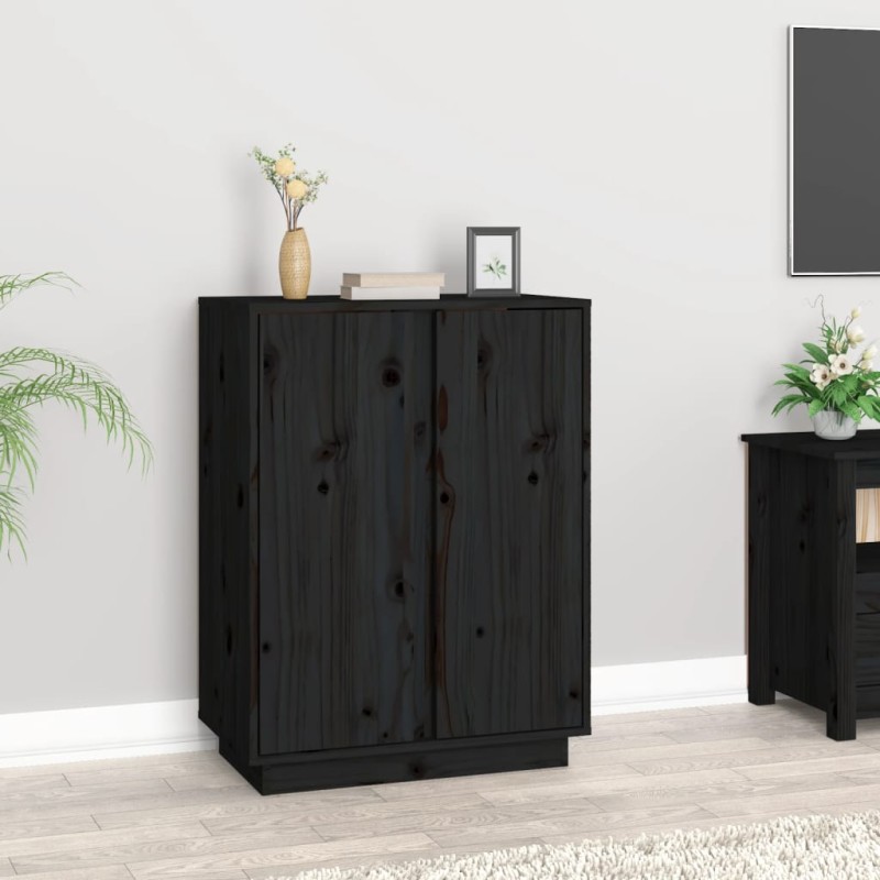 vidaXL Aparador de madera maciza de pino negro 60x35x80 cm vidaXL Aparador de madera maciza de pino negro 60x35x80 cm