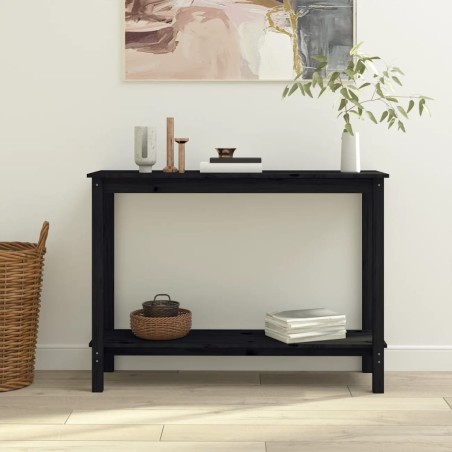 vidaXL Mesa consola madera maciza de pino negro 110x40x80 cm