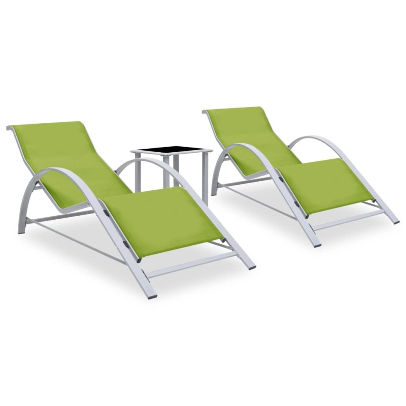 vidaXL Tumbonas con mesita 2 unidades aluminio verde vidaXL Tumbonas con mesita 2 unidades aluminio verde
