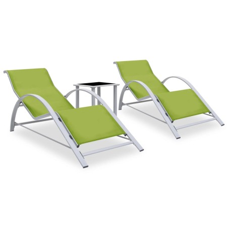 vidaXL Tumbonas con mesita 2 unidades aluminio verde