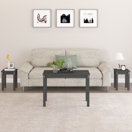 vidaXL Mesas apilables 3 piezas madera maciza de pino gris