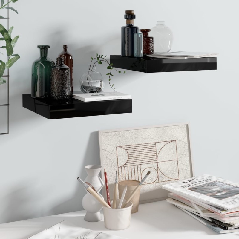 vidaXL Estante flotante de pared 2 uds MDF negro brillo 23x23,5x3,8cm vidaXL Estante flotante de pared 2 uds MDF negro brillo 23x23,5x3,8cm