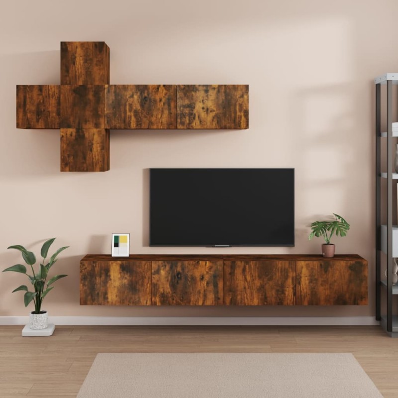 vidaXL Set de muebles de TV 7 pzas madera contrachapada roble ahumado