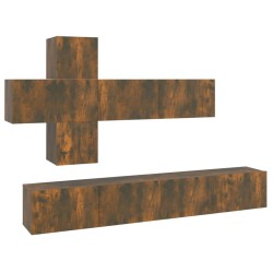 vidaXL Set de muebles de TV 7 pzas madera contrachapada roble ahumado