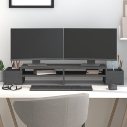 vidaXL Soporte para monitor madera maciza de pino gris 100x27,5x15 cm