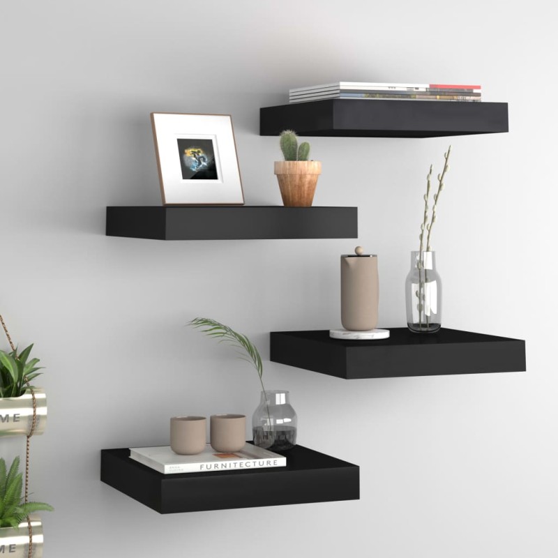 vidaXL Estantes flotantes de pared 4 uds MDF negro 23x23,5x3,8 cm