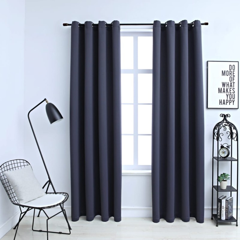 vidaXL Cortinas opacas con anillas de metal 2 uds antracita 140x175 cm vidaXL Cortinas opacas con anillas de metal 2 uds antracita 140x175 cm