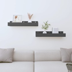 vidaXL Estantes de pared 2 uds madera maciza de pino gris 50x12x9 cm