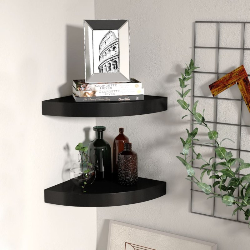 vidaXL Estante flotante de esquina 2 uds MDF negro 25x25x3,8 cm vidaXL Estante flotante de esquina 2 uds MDF negro 25x25x3,8 cm