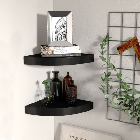 vidaXL Estante flotante de esquina 2 uds MDF negro 25x25x3,8 cm