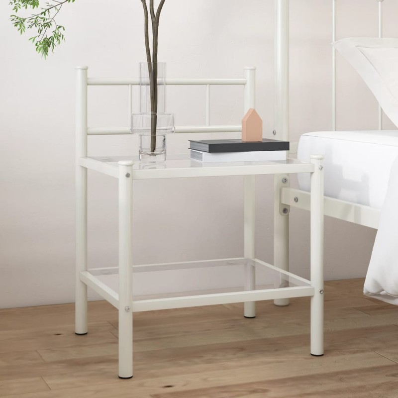 vidaXL Mesita de noche metal vidrio blanco transparente 45x34,5x60,5cm vidaXL Mesita de noche metal vidrio blanco transparente 45x34,5x60,5cm