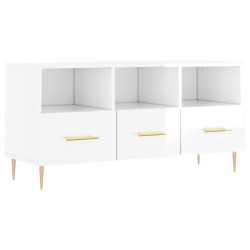 vidaXL Mueble de TV madera contrachapada blanco brillo 102x36x50 cm
