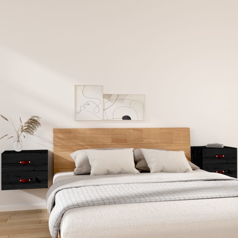 vidaXL Mesitas de noche de pared 2 uds negro 50x36x40 cm vidaXL Mesitas de noche de pared 2 uds negro 50x36x40 cm