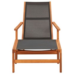 vidaXL Silla de jardín con reposapiés madera de eucalipto y textilene