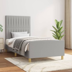 vidaXL Estructura de cama con cabecero de tela gris claro 90x200 cm