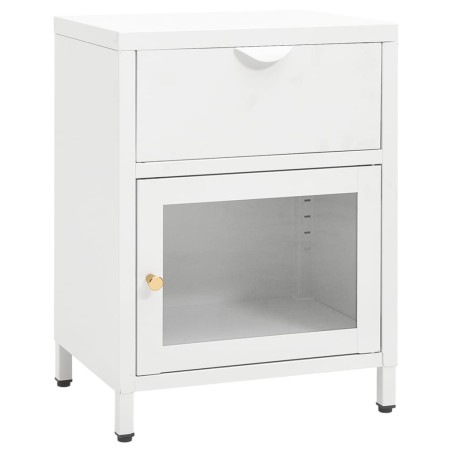 vidaXL Mesita de noche blanca acero y vidrio 40x30x54,5 cm