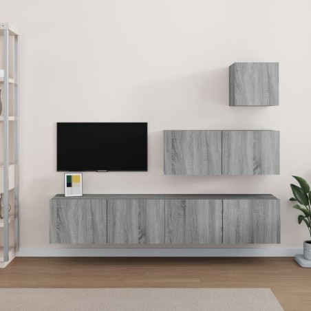 vidaXL Set de muebles para TV 4 pzas madera contrachapada gris Sonoma