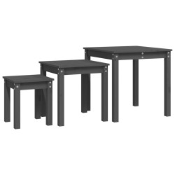 vidaXL Mesas apilables 3 piezas madera maciza de pino gris