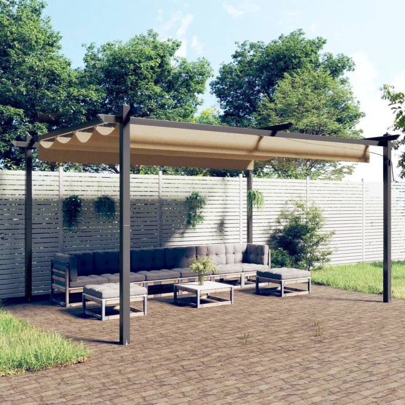 vidaXL Cenador de jardín con techo retráctil gris taupé 4x3 m vidaXL Cenador de jardín con techo retráctil gris taupé 4x3 m