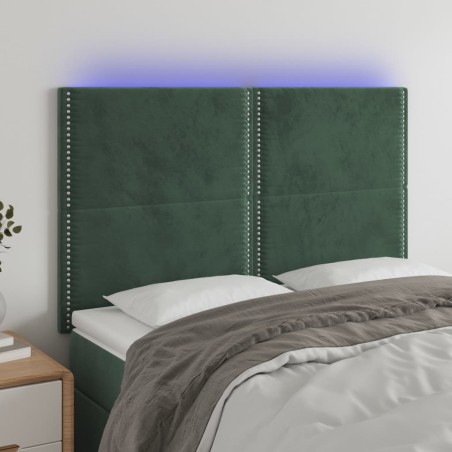 vidaXL Cabecero con luces LED terciopelo verde oscuro 144x5x118/128 cm