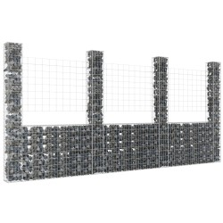 vidaXL Cesta de gaviones forma de U 4 postes de hierro 380x20x200 cm