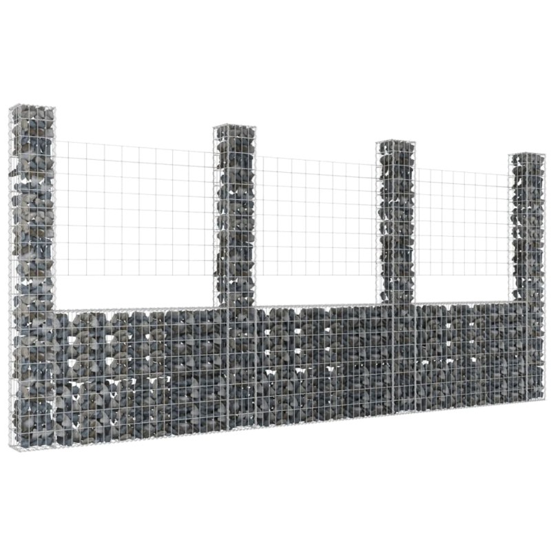 vidaXL Cesta de gaviones forma de U 4 postes de hierro 380x20x200 cm