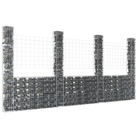 vidaXL Cesta de gaviones forma de U 4 postes de hierro 380x20x200 cm