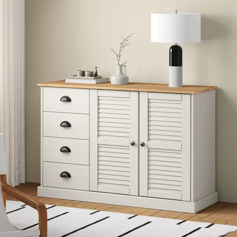 vidaXL Aparador con cajones VIGO madera maciza pino blanco 113x40x75cm