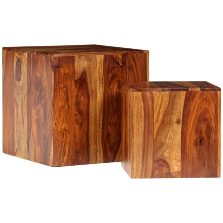 vidaXL Mesa de centro de madera maciza sheesham 2 unidades 40x40x40 cm